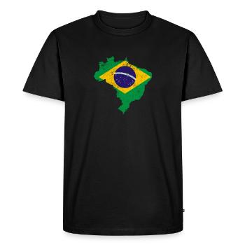 Drapeau du Brésil impression vintage en détresse - T-shirt Premium bio Homme - noir - Devant - Nico (187cm)