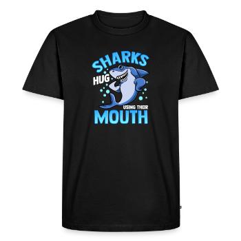 Câlin mignon et drôle de requins utilisant leur bouche - T-shirt Premium bio Homme - noir - Devant - Nico (187cm)