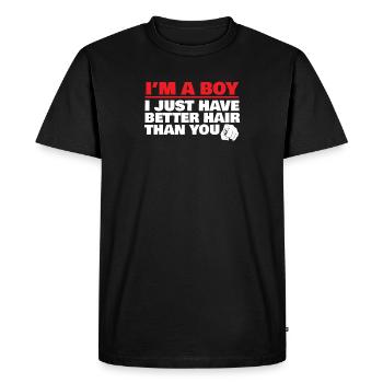 Je suis un garçon, j'ai juste de meilleurs cheveux que toi Cool Ha - T-shirt Premium bio Homme - noir - Devant - Nico (187cm)