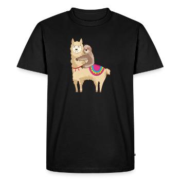 Sloth Riding Llama Hugging Animal Friends - Men's Premium Organic T-Shirt - black - Front - Nico (187cm)