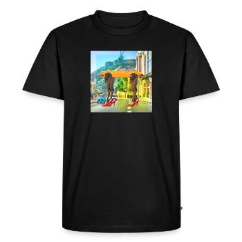 Collage art surréalisme léopard voiture talons hauts - T-shirt Premium bio Homme - noir - Devant - Nico (187cm)
