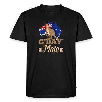 Kangourou drapeau australien G’Day Mate - Bonjour - T-shirt Premium bio Homme - noir - Devant - Nico (187cm)