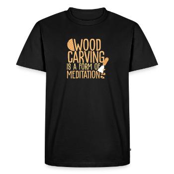 Wood carving meditating - Men's Premium Organic T-Shirt - black - Front - Nico (187cm)