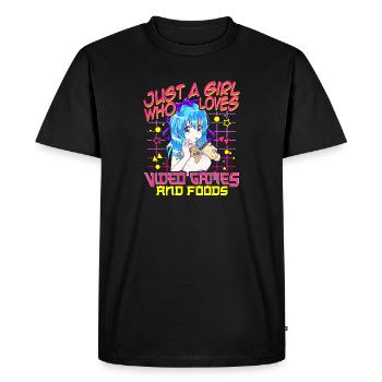 Mignonne juste une fille qui aime les jeux vidéo et la nourriture - T-shirt Premium bio Homme - noir - Devant - Nico (187cm)