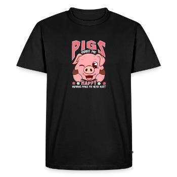Funny Pigs Make Me Happy Humans Make My Head Hurt - Men's Premium Organic T-Shirt - black - Front - Nico (187cm)