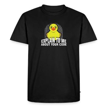 Rubber Duck Debug. Explain To Me - Men's Premium Organic T-Shirt - black - Front - Nico (187cm)