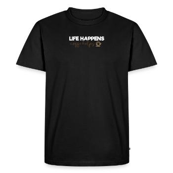 Drôle de citations de café La vie arrive Le café aide - T-shirt Premium bio Homme - noir - Devant - Nico (187cm)