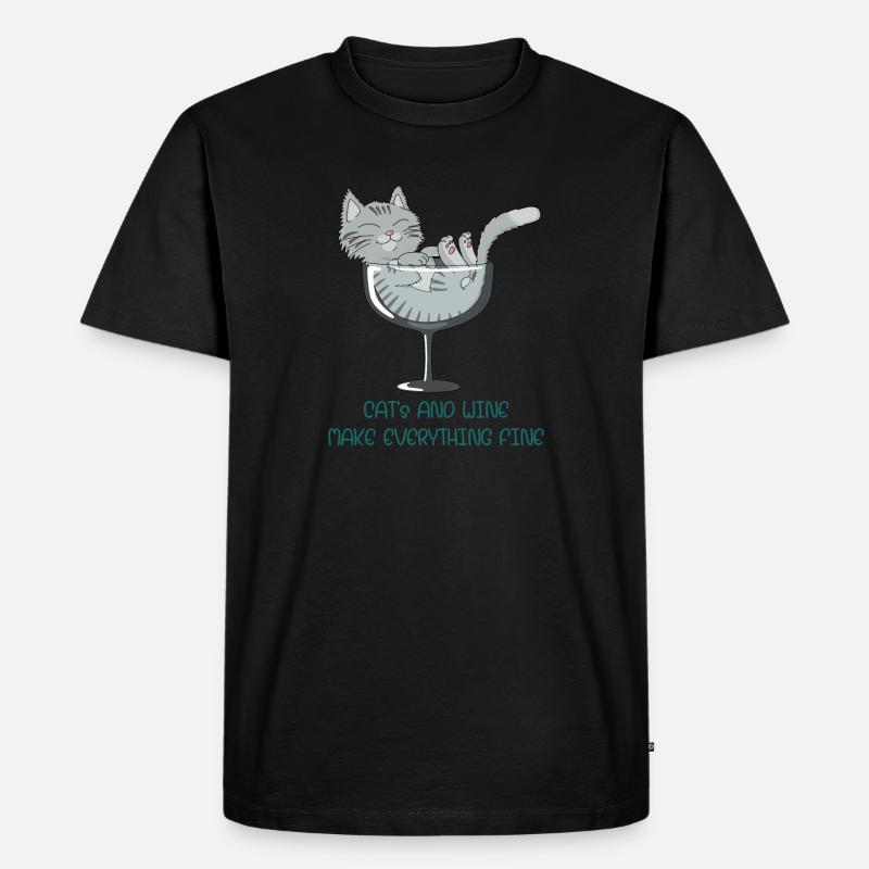 cat's and wine make everything fine. Waldkatze - Männer Premium Bio T-Shirt - Schwarz