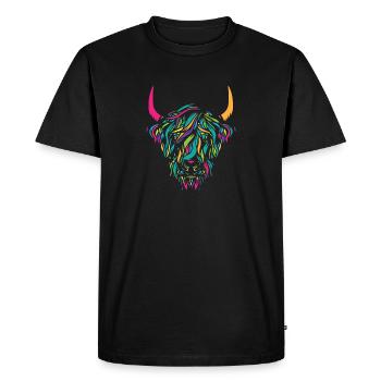 Highland Cow Animal Print Colorful Cow Lover Gift - Men's Premium Organic T-Shirt - black - Front - Nico (187cm)