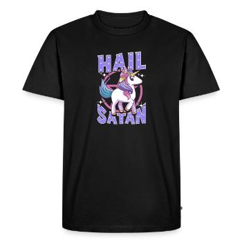 Cute & Funny Hail Satan Unicorn Satanic Metal Pun - Men's Premium Organic T-Shirt - black - Front - Nico (187cm)