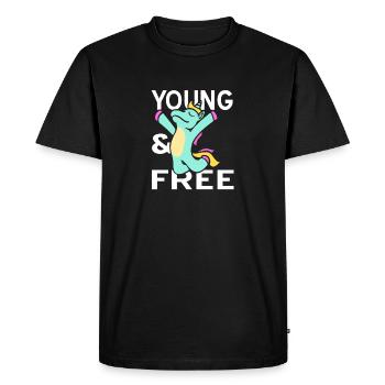 Young and free - Men's Premium Organic T-Shirt - black - Front - Nico (187cm)