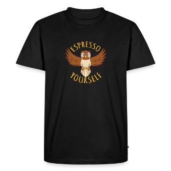 Cadeau hibou - Espresso vous-même - amateur de café - T-shirt Premium bio Homme - noir - Devant - Nico (187cm)