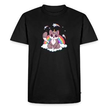 Rainbow Meowgical Caticorn Majestic Cute Cat - Men's Premium Organic T-Shirt - black - Front - Nico (187cm)
