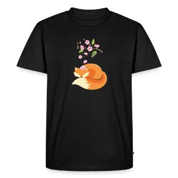 Japanese Cherry Blossom Flower Vintage Fox - Men's Premium Organic T-Shirt - black - Front - Nico (187cm)