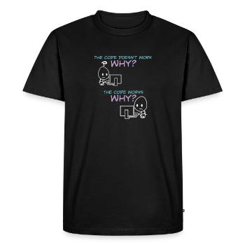 Programmer Code Works Why - Men's Premium Organic T-Shirt - black - Front - Nico (187cm)