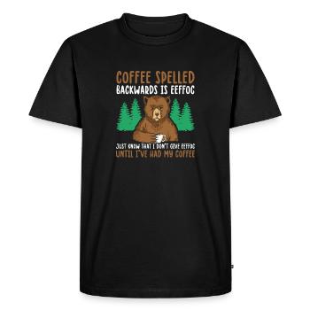 Funny Coffee Spelled Backwards Is Eeffoc - Men's Premium Organic T-Shirt - black - Front - Nico (187cm)