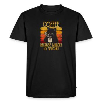 Coffee because Murder is wrong Coffee Cat retro - Men's Premium Organic T-Shirt - black - Front - Nico (187cm)