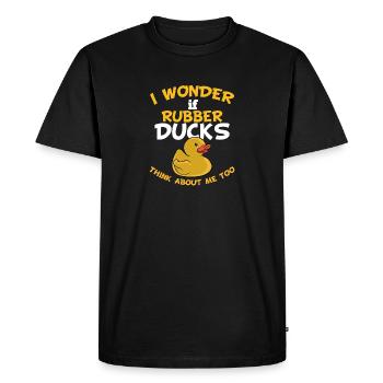 I Wonder If Rubber Ducks Think About Me Too Bath - Men's Premium Organic T-Shirt - black - Front - Nico (187cm)