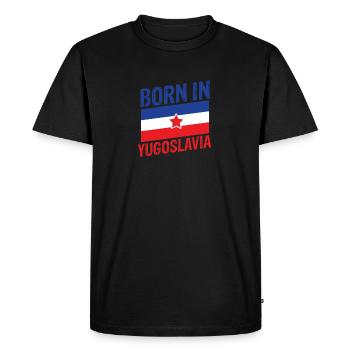 Né en Yougoslavie USA - T-shirt Premium bio Homme - noir - Devant - Nico (187cm)