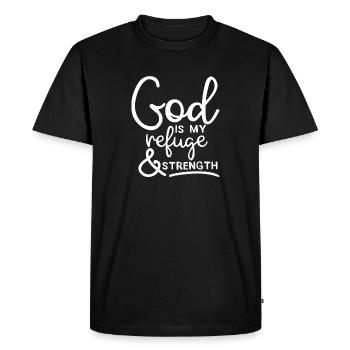 Dieu n’est pas mon refuge & le don chrétien strict - T-shirt Premium bio Homme - noir - Devant - Nico (187cm)