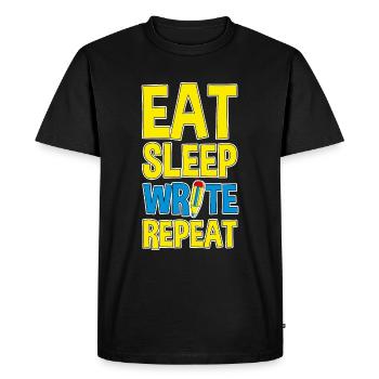 Manger Dormir Écrire Répéter 4 - T-shirt Premium bio Homme - noir - Devant - Nico (187cm)