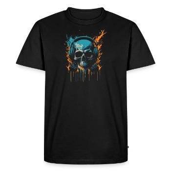 colorful Skull wearing headphones - Men's Premium Organic T-Shirt - black - Front - Nico (187cm)