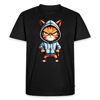 Chat brun avec capuche - T-shirt Premium bio Homme - noir - Devant - Nico (187cm)