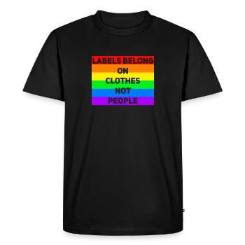 Les étiquettes appartiennent aux vêtements et non aux personnes - T-shirt Premium bio Homme - noir - Devant - Nico (187cm)