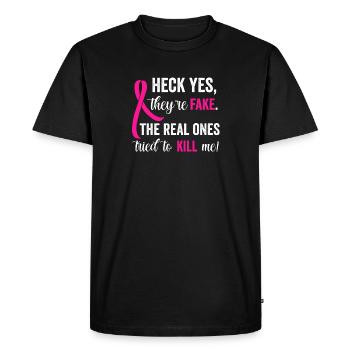 Faux seins | Humour sur le cancer du sein - T-shirt Premium bio Homme - noir - Devant - Nico (187cm)