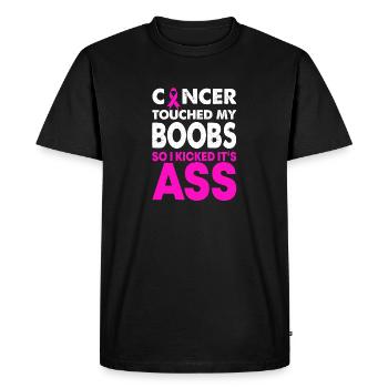 Cancer touché mes seins alors j’ai botté c’est le cul - T-shirt Premium bio Homme - noir - Devant - Nico (187cm)