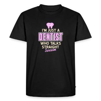 Je ne suis qu’un dentiste qui parle de sarcasme direct - T-shirt Premium bio Homme - noir - Devant - Nico (187cm)