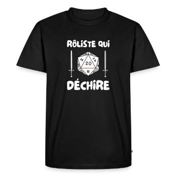 rôliste qui déchire - dé de 20 et épée - T-shirt Premium bio Homme - noir - Devant - Nico (187cm)