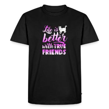 Life is better with true friends cat lover tea - Men's Premium Organic T-Shirt - black - Front - Nico (187cm)