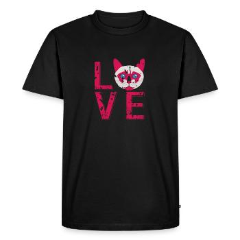 Vintage LOVE Cute Cat Lover T-Shirt Present Gift - Men's Premium Organic T-Shirt - black - Front - Nico (187cm)