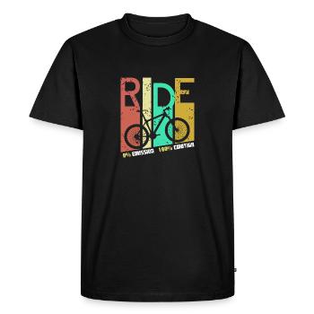 Retro RIDE 0% Emission 100% Emotion Cycling Tea - Men's Premium Organic T-Shirt - black - Front - Nico (187cm)