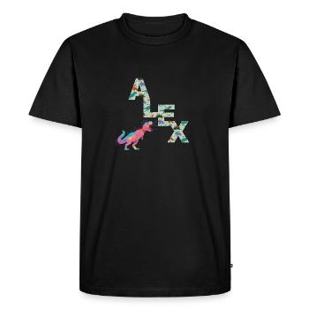 ALEX - Beautiful boy name with cute dinosaurs - Men's Premium Organic T-Shirt - black - Front - Nico (187cm)