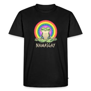 Yoga Frog Meditates in the Lotus Gay Pride LGBT - Men's Premium Organic T-Shirt - black - Front - Nico (187cm)