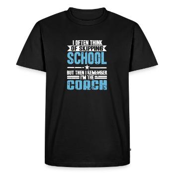 Je pense souvent à sauter l’école Funny Coach - T-shirt Premium bio Homme - noir - Devant - Nico (187cm)