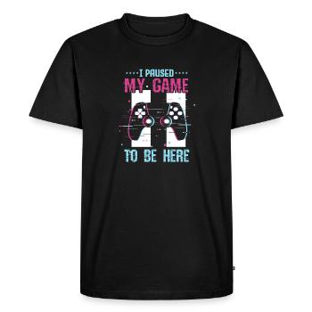 J’ai mis mon jeu en pause pour être ici - T-shirt Premium bio Homme - noir - Devant - Nico (187cm)