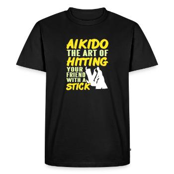 Art de frapper votre ami avec un bâton d’Aïkido - T-shirt Premium bio Homme - noir - Devant - Nico (187cm)
