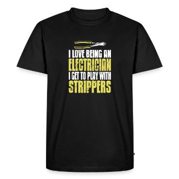 Être électricien Jouer avec des strip-teaseuses - T-shirt Premium bio Homme - noir - Devant - Nico (187cm)