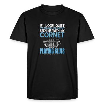 Tu ne m’as pas vu avec mon cornet jouant du blues - T-shirt Premium bio Homme - noir - Devant - Nico (187cm)