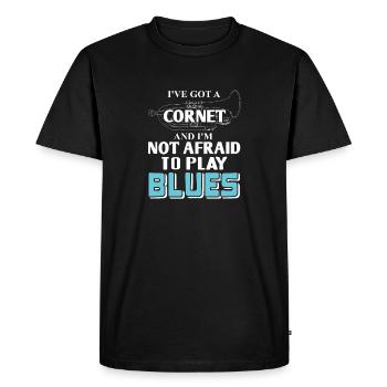 J’ai un cornet et je n’ai pas peur de jouer du blues - T-shirt Premium bio Homme - noir - Devant - Nico (187cm)