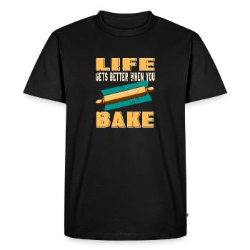 La vie s’améliore lorsque vous faites cuire du boulanger rétro cool - T-shirt Premium bio Homme - noir - Devant - Nico (187cm)