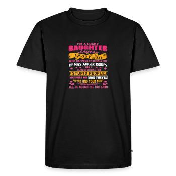 Je suis une fille chanceuse, j’ai un père fou drôle - T-shirt Premium bio Homme - noir - Devant - Nico (187cm)