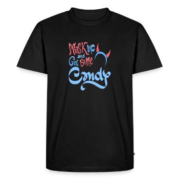 Mask Up & Get Some Candy Retro Halloween Devil - Men's Premium Organic T-Shirt - black - Front - Nico (187cm)
