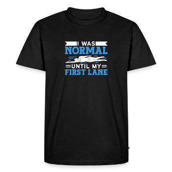 Schimmer Schwimmen I Was Normal Until My First - Men's Premium Organic T-Shirt - black - Front - Nico (187cm)