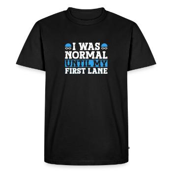 Schimmer Schwimmen I Was Normal Until My First - Men's Premium Organic T-Shirt - black - Front - Nico (187cm)
