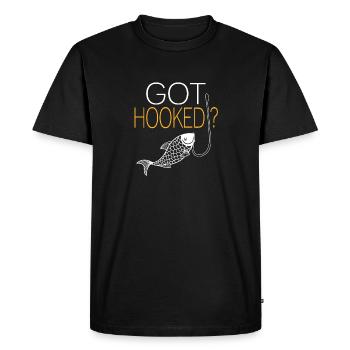 Got Hooked? Retro Line Art Angler Fisher Designs - Men's Premium Organic T-Shirt - black - Front - Nico (187cm)