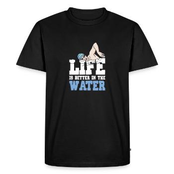 Schimmer Schwimmen Life Is Better In The Water - Men's Premium Organic T-Shirt - black - Front - Nico (187cm)
